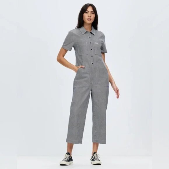 Brixton NWT Sorrento Striped Short Sleeve Coverall Sz Large - Picture 1 of 5